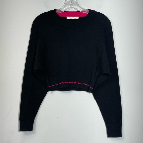 Rag & Bone / JEAN Sharon Knit Top Black Pink Cropped Crewneck Sweater Size XS - Picture 8 of 16
